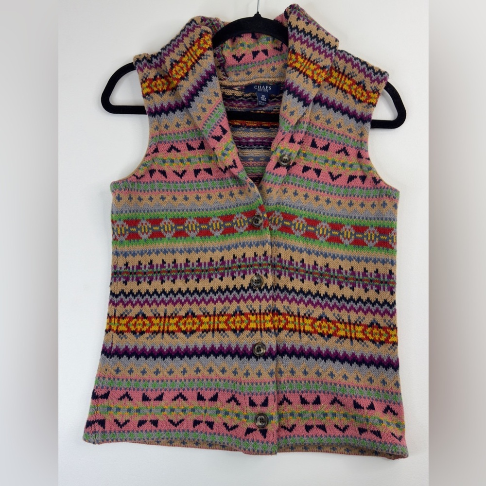 Chaps Ralph Lauren Vintage Western Cotton Blend Knit Vest Womens XS